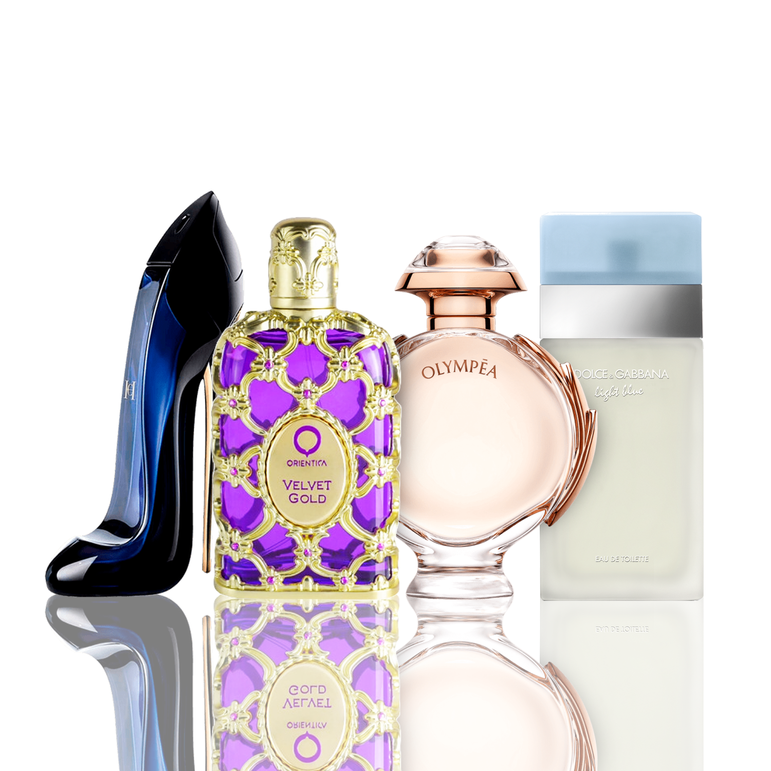 Sada 4 Parfémů | Light Blue + Orientica Velvet Gold + Good Girl + Olympea 100 ml